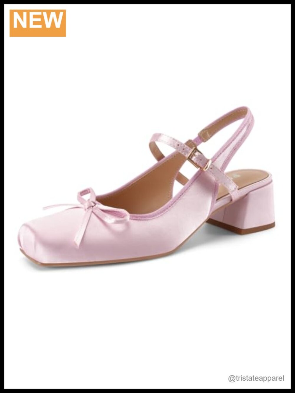 Satin Slingback Heels Square Toe Chunky Low Heel Pumps with Bow